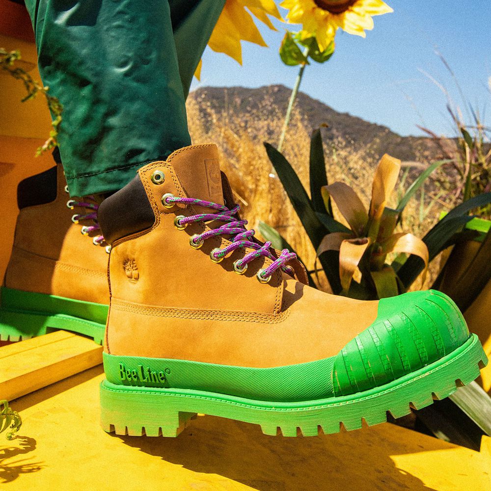 Bototos Timberland Hombre 6-Inch Bee Line X Waterproof Rubber Toe Marrones/Verde - Chile KOF-137640